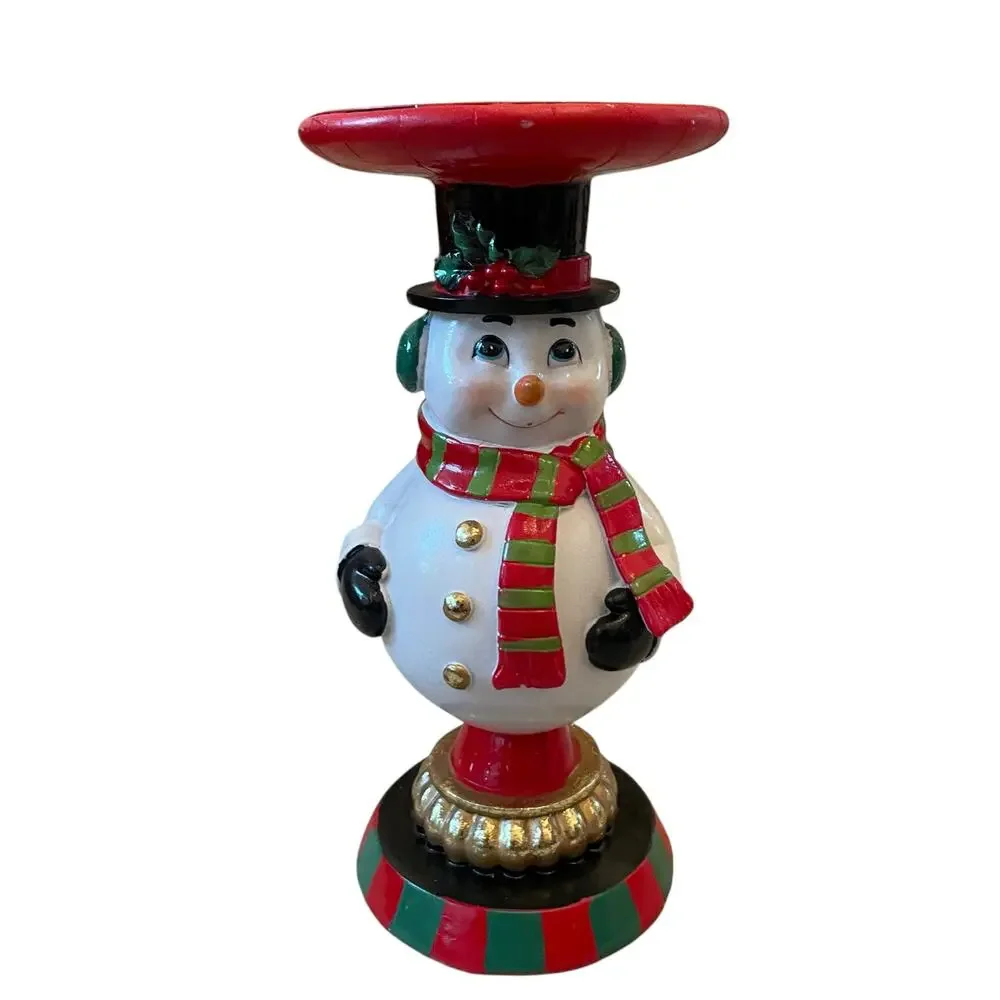 Martha Stewart Christmas Candle Holders 8.5in Santa & Snowman Holiday Decor New